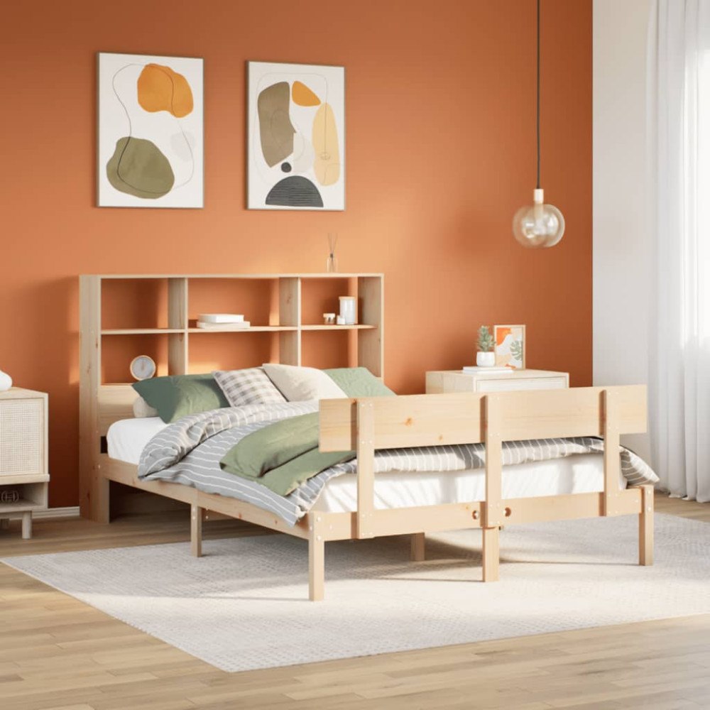 vidaXL Säng med bokhylla utan madrass 160x200cm massiv furu