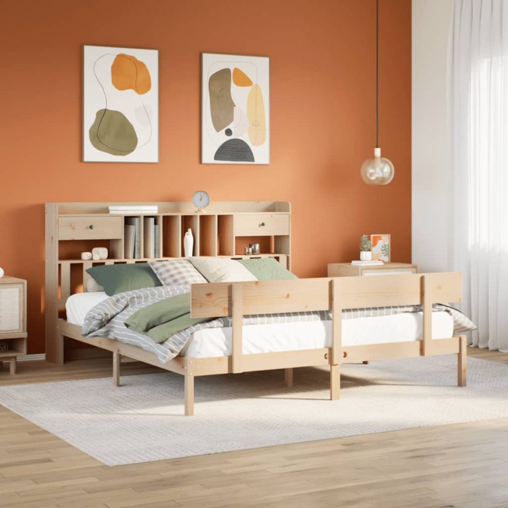 vidaXL Säng med bokhylla utan madrass 180x200cm massiv furu