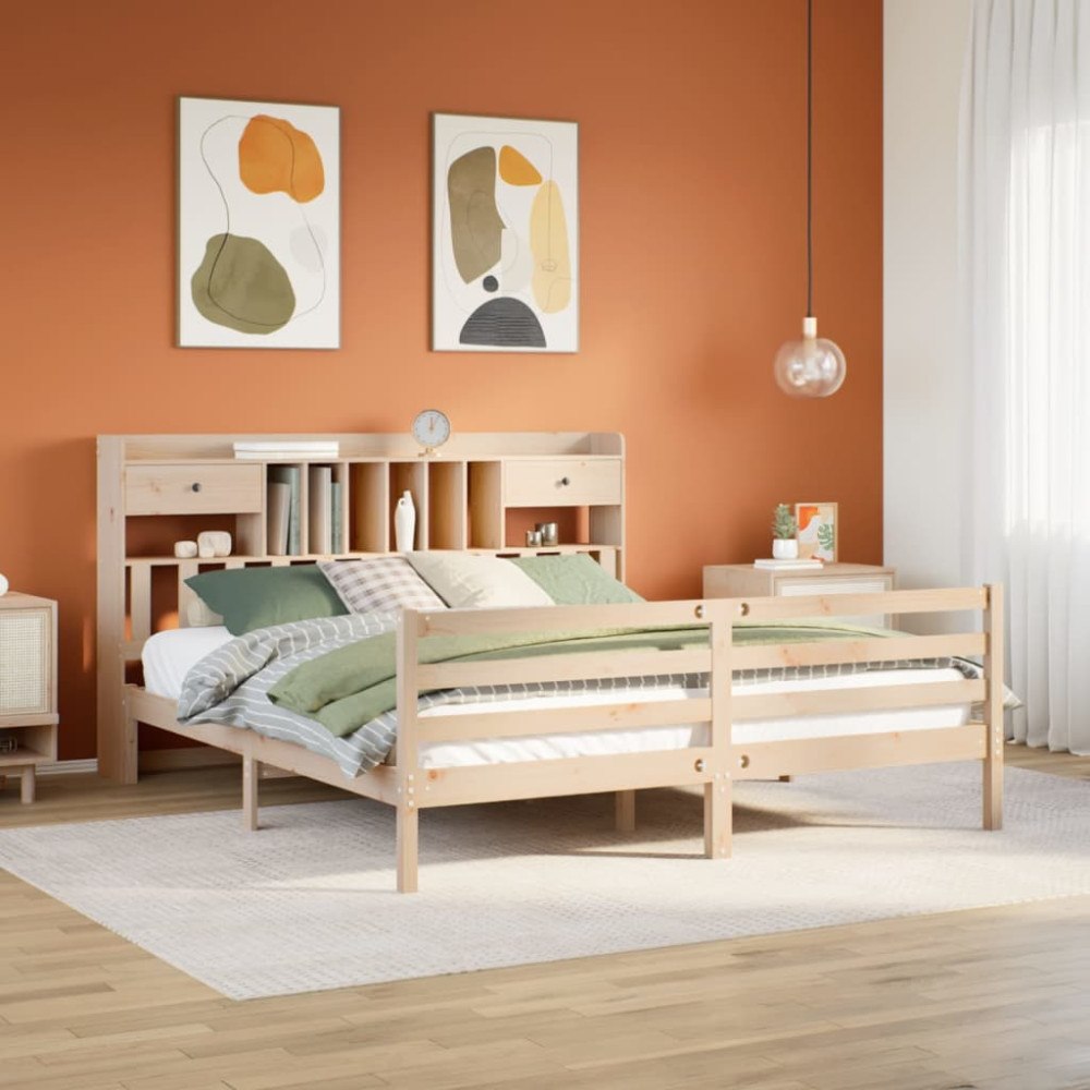 vidaXL Säng med bokhylla utan madrass 180x200cm massiv furu