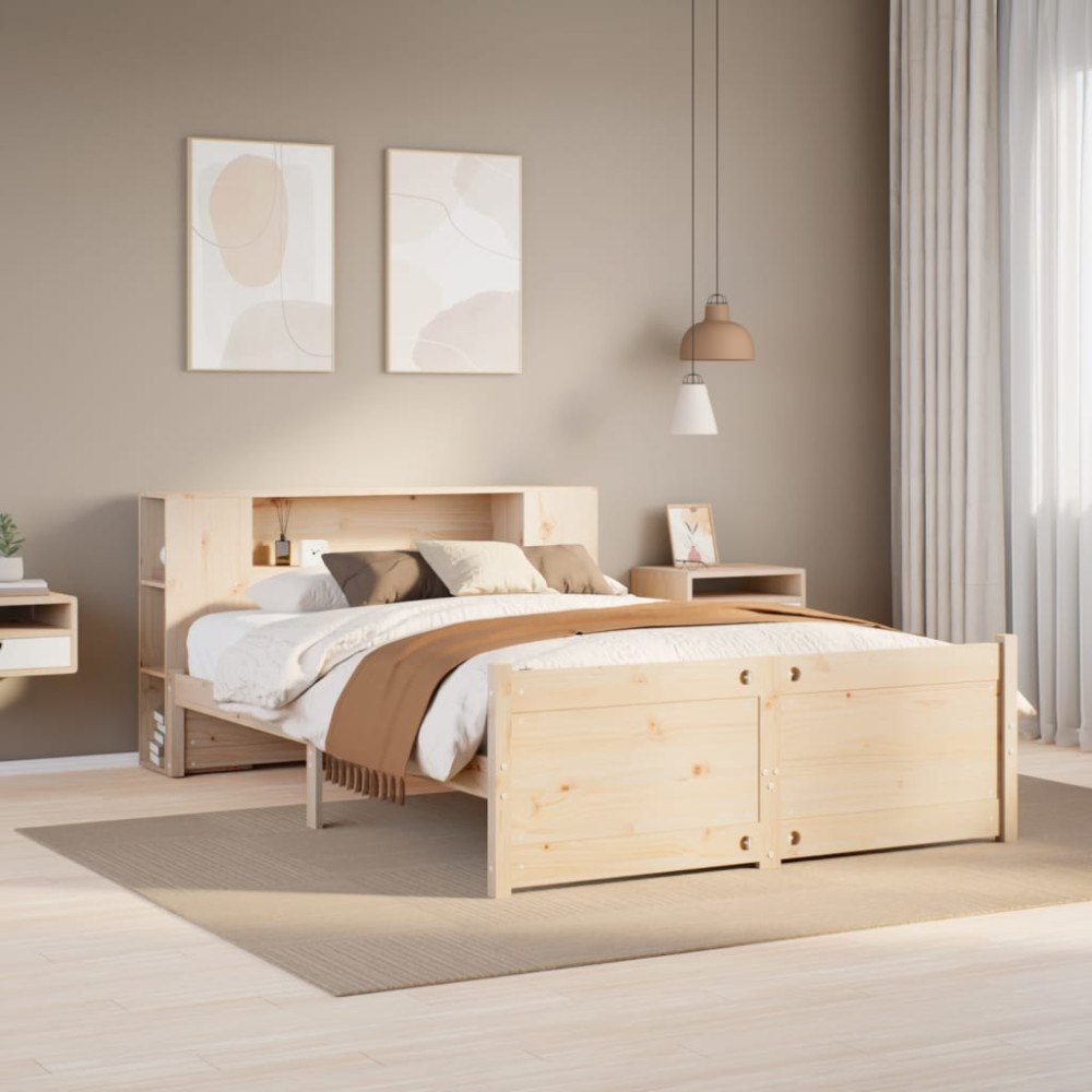vidaXL Säng med bokhylla utan madrass 160x200cm massiv furu