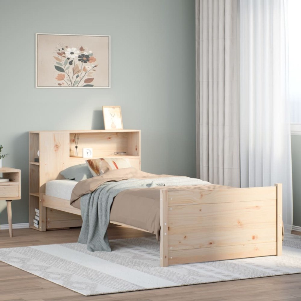 vidaXL Säng med bokhylla utan madrass 75x190cm massiv furu