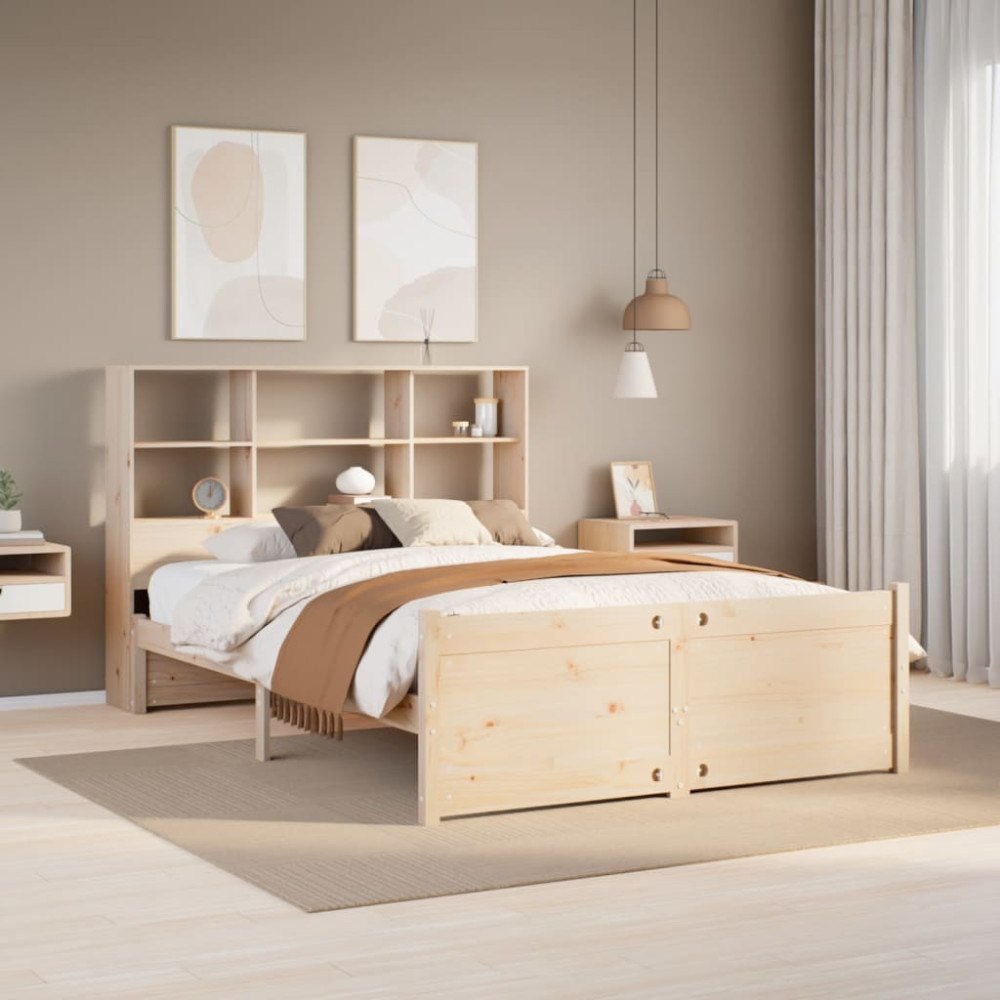vidaXL Säng med bokhylla utan madrass 140x200cm massiv furu