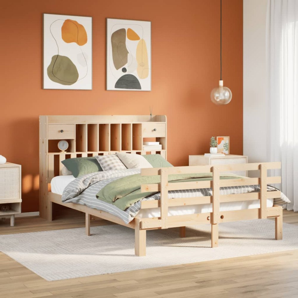 vidaXL Säng med bokhylla utan madrass 140x200cm massiv furu