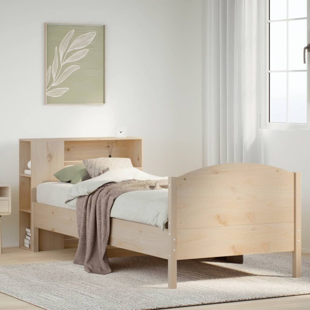 vidaXL Säng med bokhylla utan madrass 90x200cm massiv furu