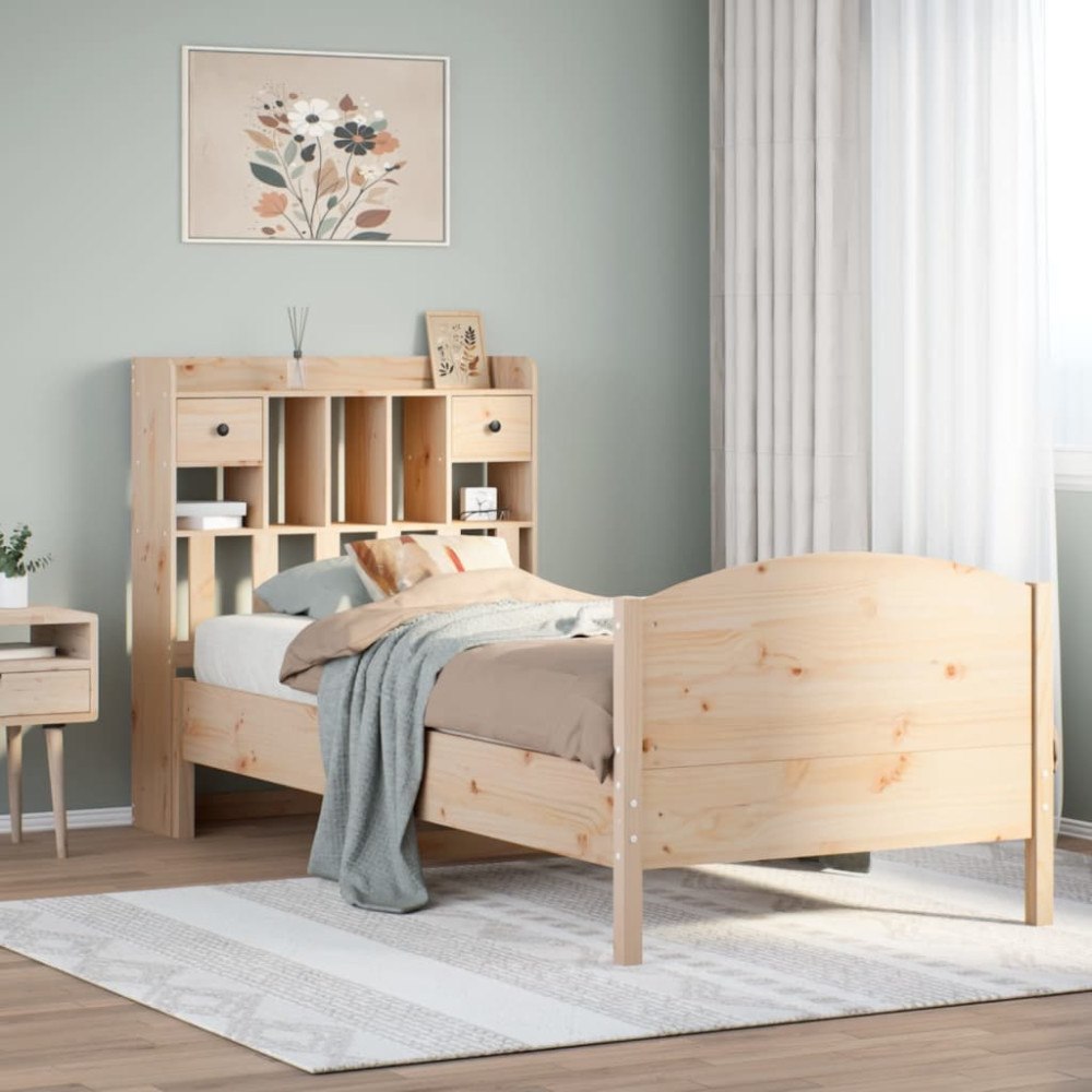 vidaXL Säng med bokhylla utan madrass 100x200cm massiv furu