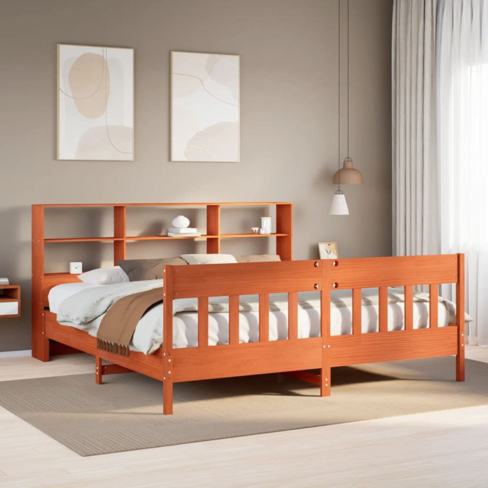 vidaXL Sängram utan madrass vaxbrun 180x200 cm massiv furu