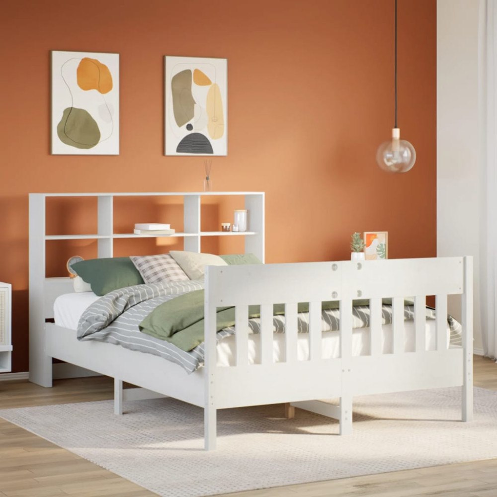 vidaXL Sängram utan madrass vit 140x200 cm massiv furu
