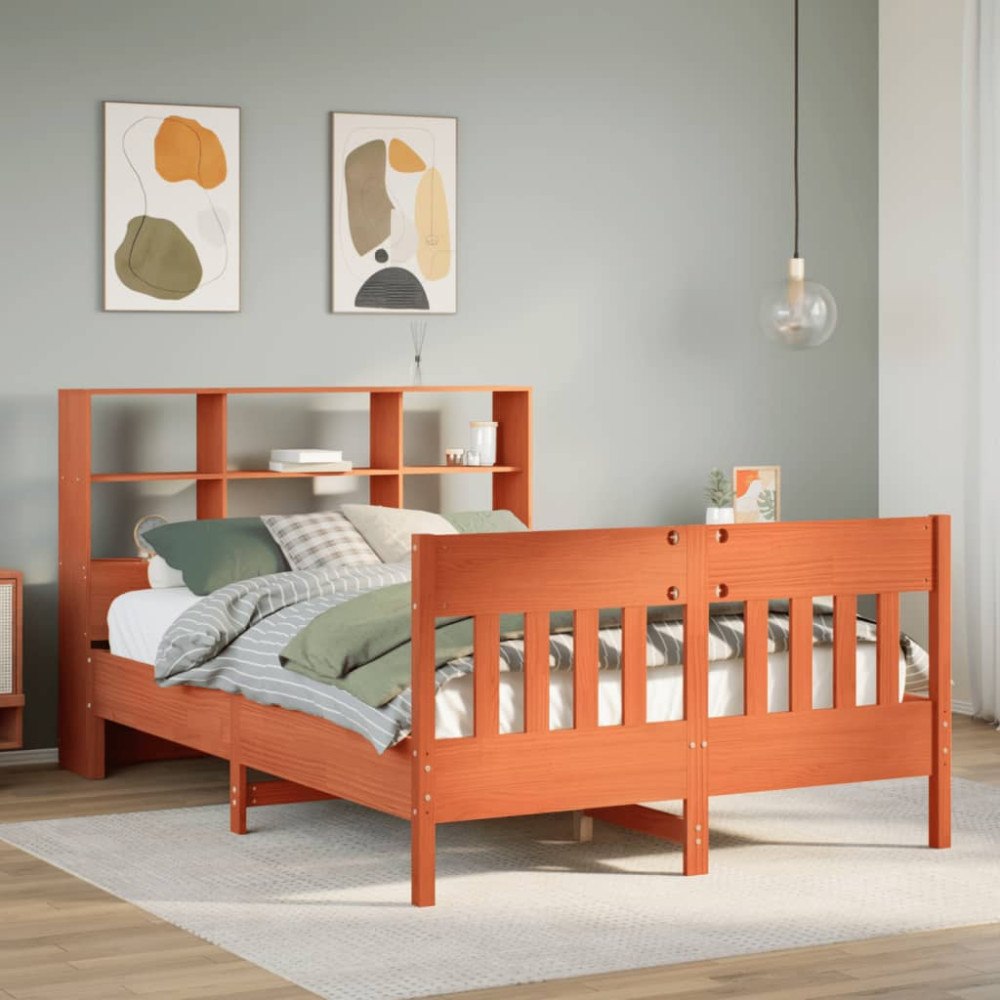 vidaXL Sängram utan madrass vaxbrun 135x190 cm massiv furu