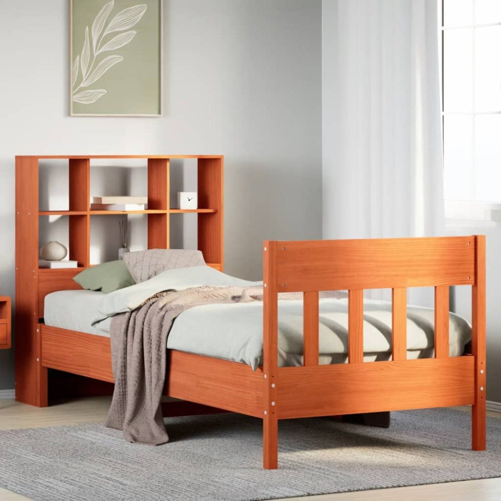 vidaXL Sängram utan madrass vaxbrun 75x190 cm massiv furu