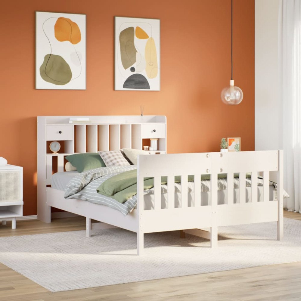 vidaXL Sängram utan madrass vit 150x200 cm massiv furu