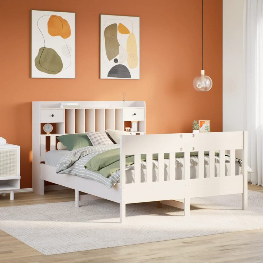 vidaXL Sängram utan madrass vit 140x190 cm massiv furu