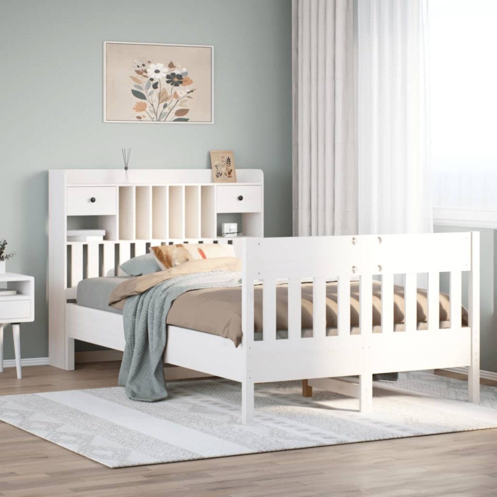 vidaXL Sängram utan madrass vit 135x190 cm massiv furu