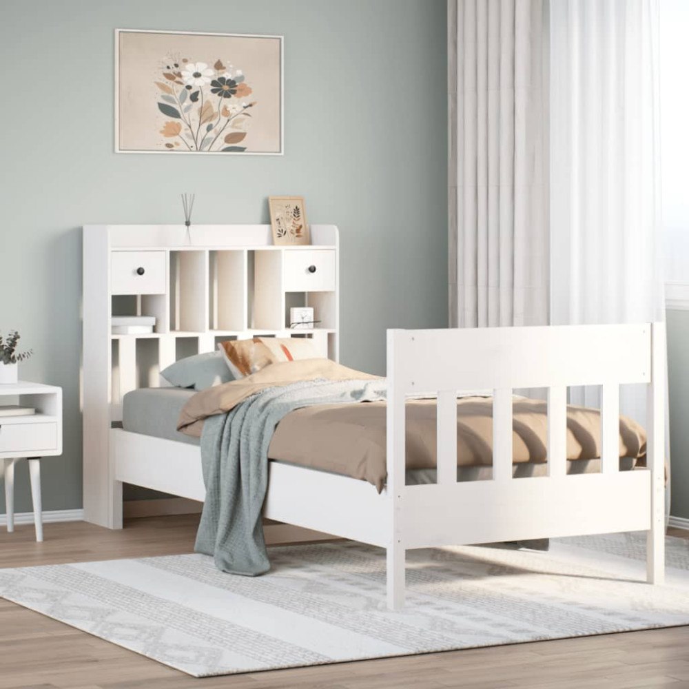 vidaXL Sängram utan madrass vit 75x190 cm massiv furu