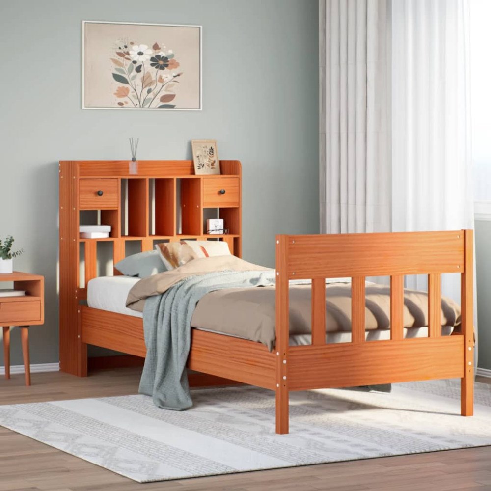 vidaXL Sängram utan madrass vaxbrun 75x190 cm massiv furu