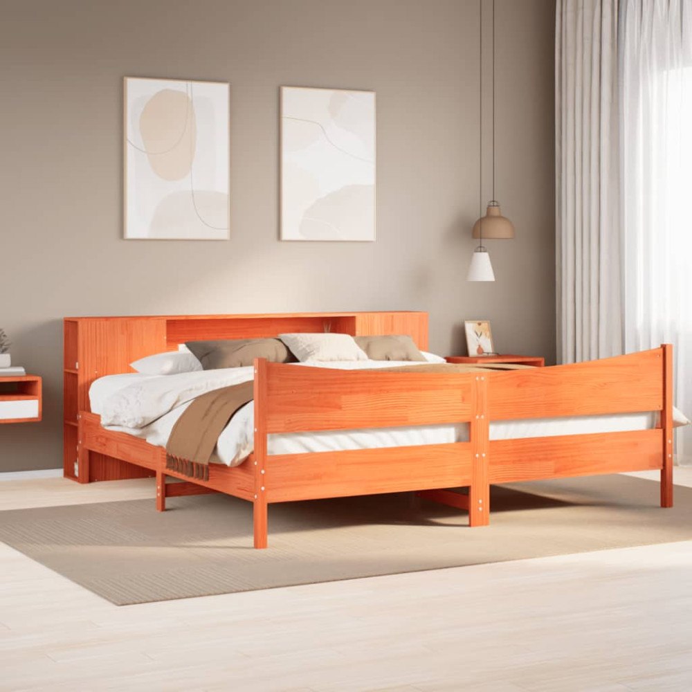 vidaXL Sängram utan madrass vaxbrun 180x200 cm massiv furu
