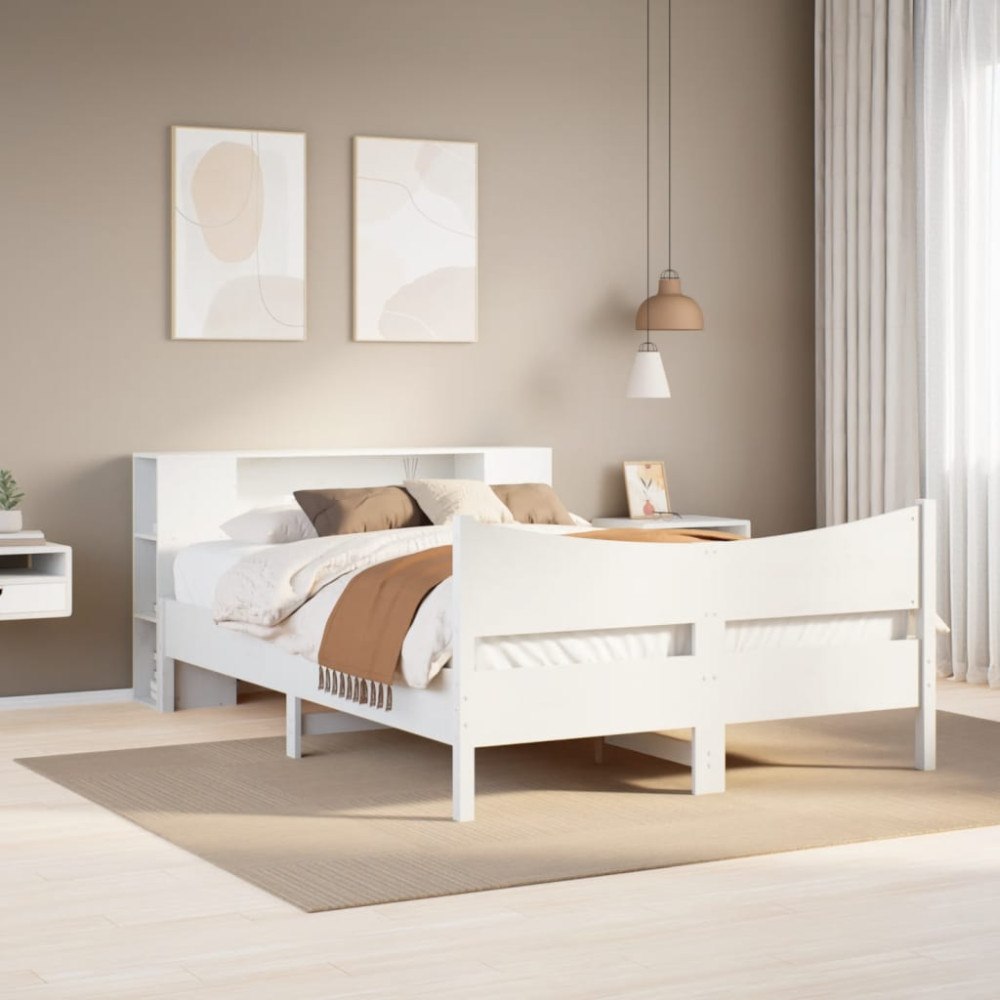 vidaXL Sängram utan madrass vit 135x190 cm massiv furu