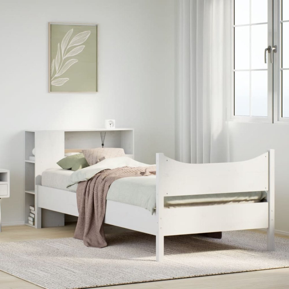 vidaXL Sängram utan madrass vit 75x190 cm massiv furu