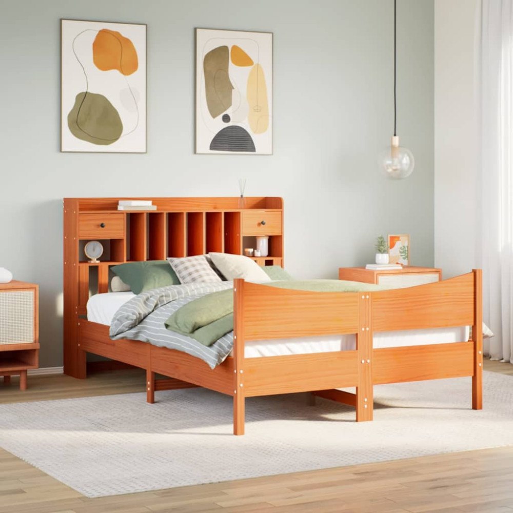vidaXL Sängram utan madrass vaxbrun 140x190 cm massiv furu