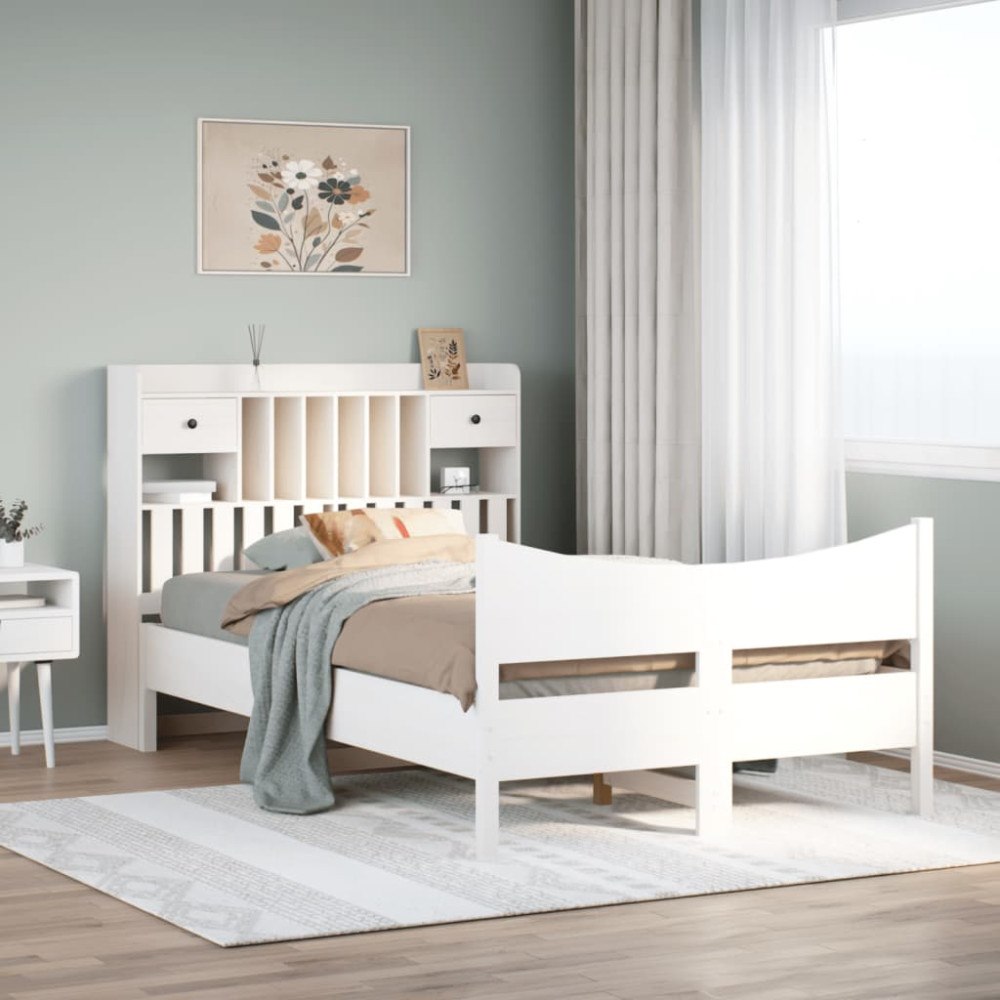vidaXL Sängram utan madrass vit 135x190 cm massiv furu