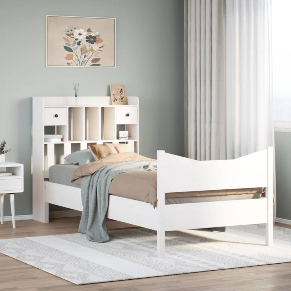 vidaXL Sängram utan madrass vit 75x190 cm massiv furu