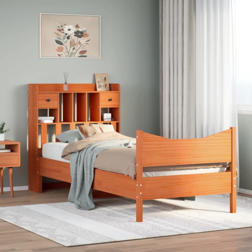 vidaXL Sängram utan madrass vaxbrun 75x190 cm massiv furu