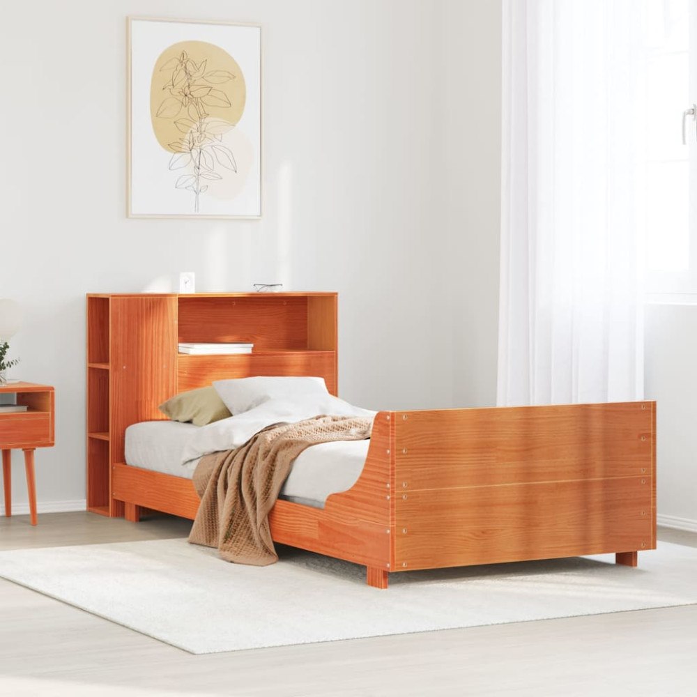 vidaXL Sängram utan madrass vaxbrun 100x200 cm massiv furu
