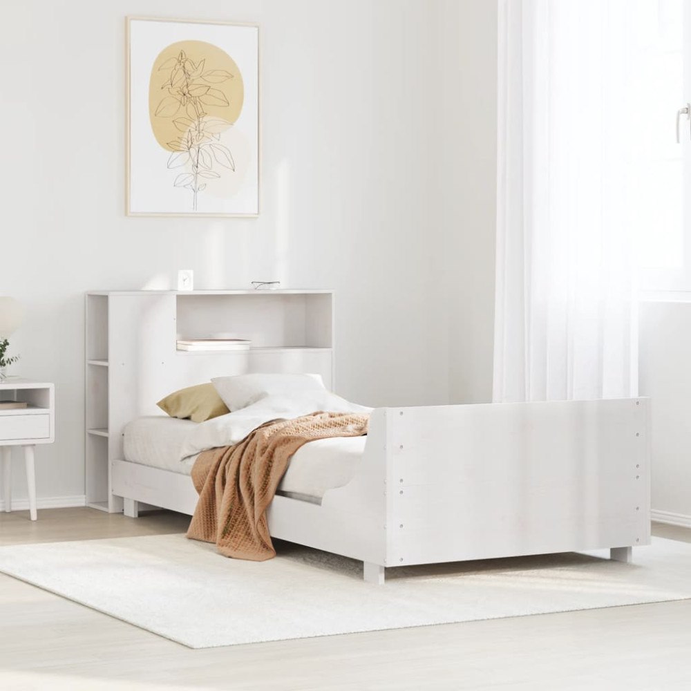 vidaXL Sängram utan madrass vit 75x190 cm massiv furu