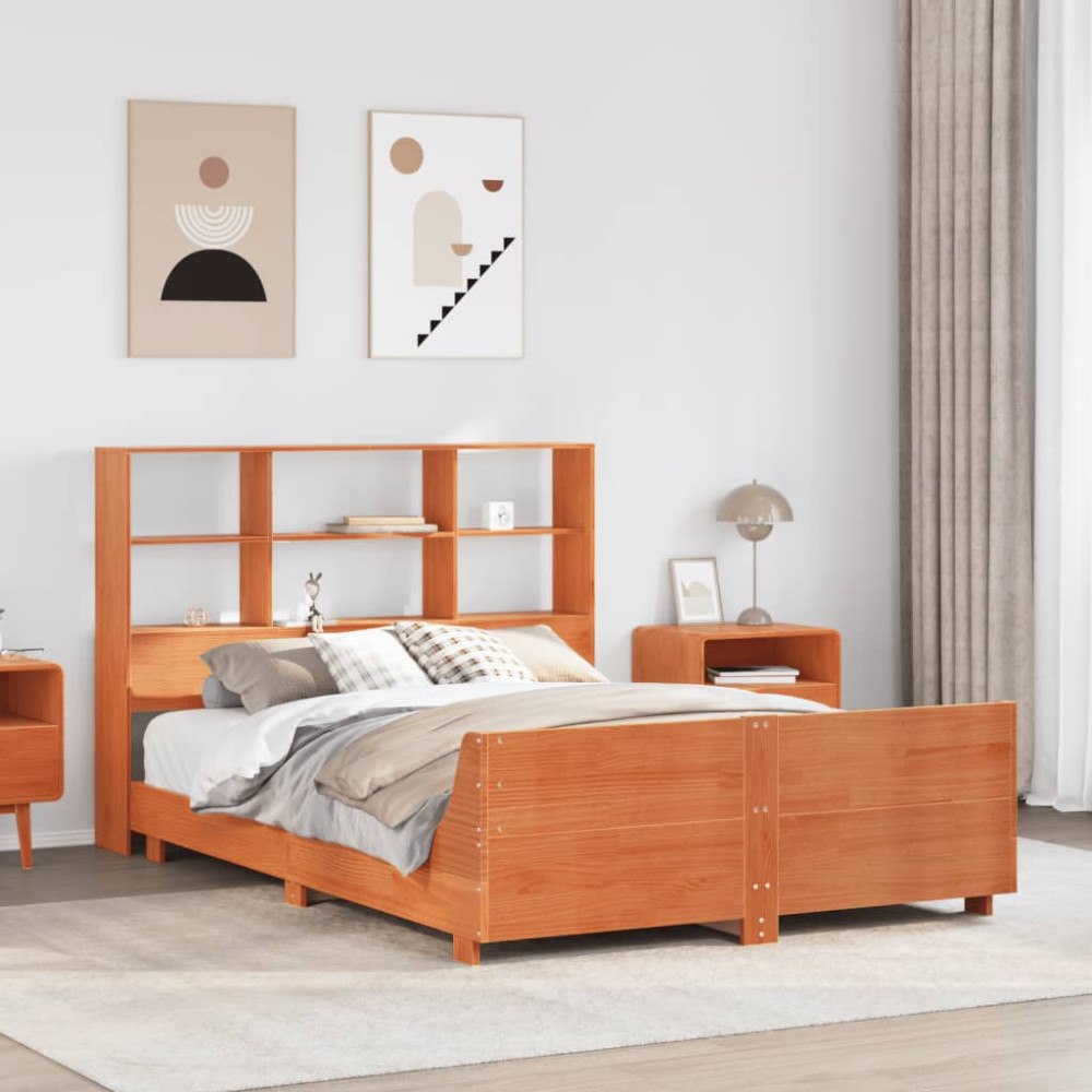 vidaXL Sängram utan madrass vaxbrun 140x200 cm massiv furu