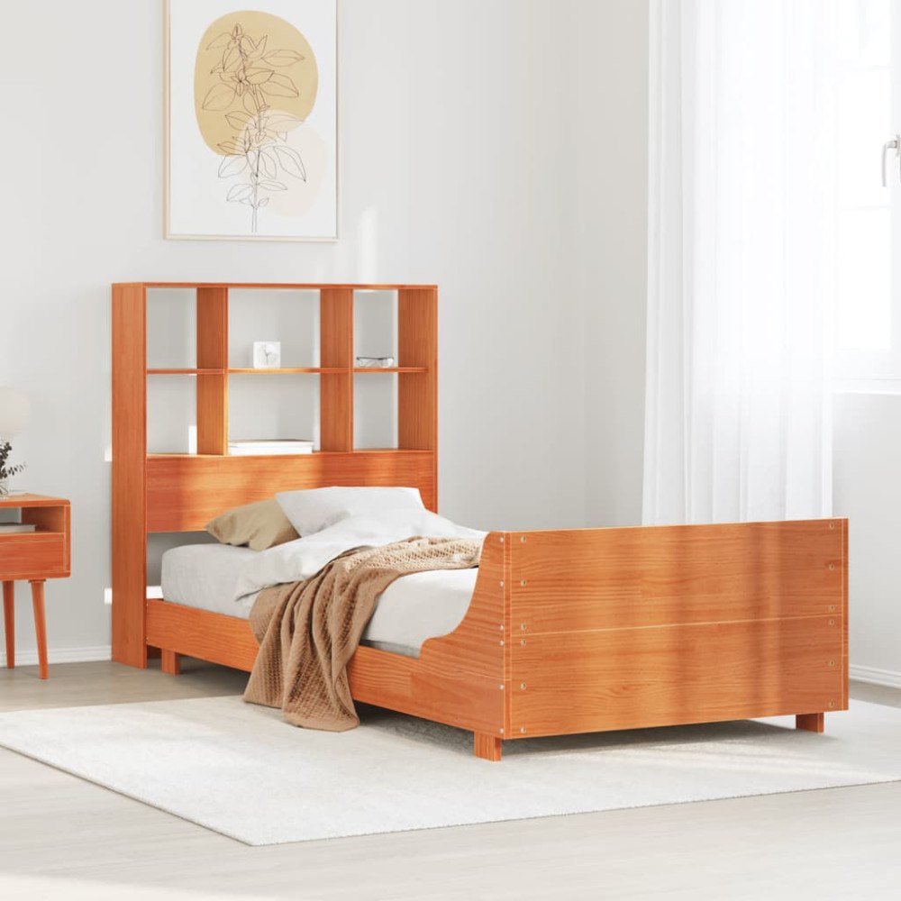 vidaXL Sängram utan madrass vaxbrun 100x200 cm massiv furu