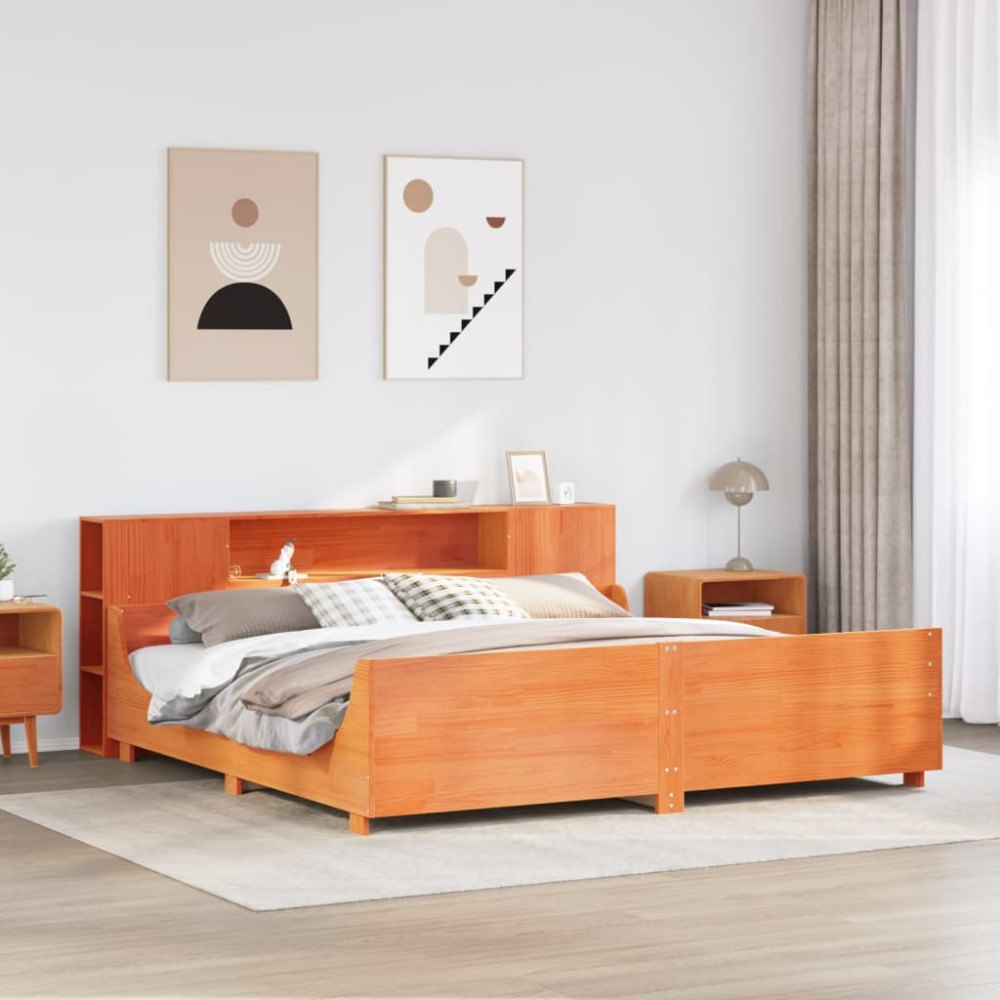vidaXL Sängram utan madrass vaxbrun 200x200 cm massiv furu