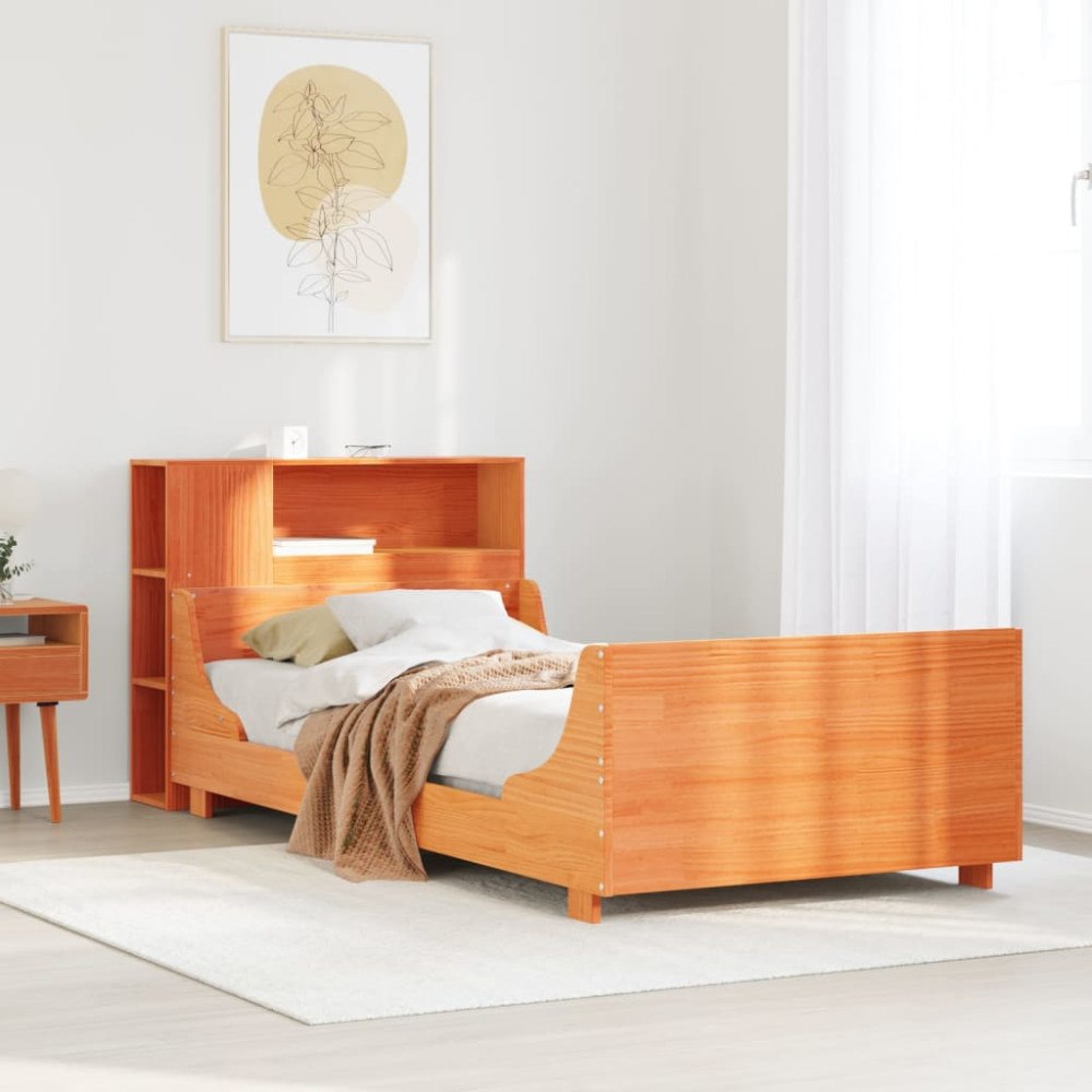vidaXL Sängram utan madrass vaxbrun 100x200 cm massiv furu