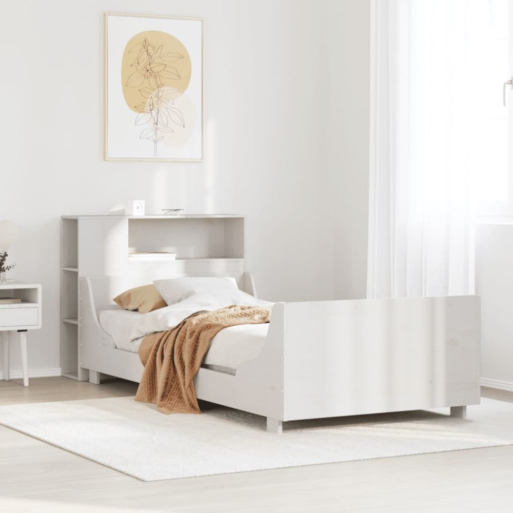 vidaXL Sängram utan madrass vit 75x190 cm massiv furu