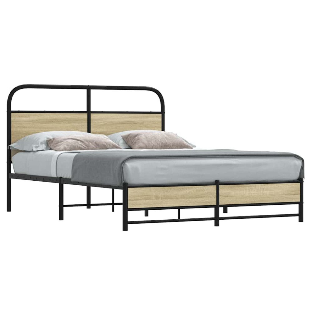 vidaXL Sängram utan madrass sonoma-ek 135x190 cm konstruerad trä