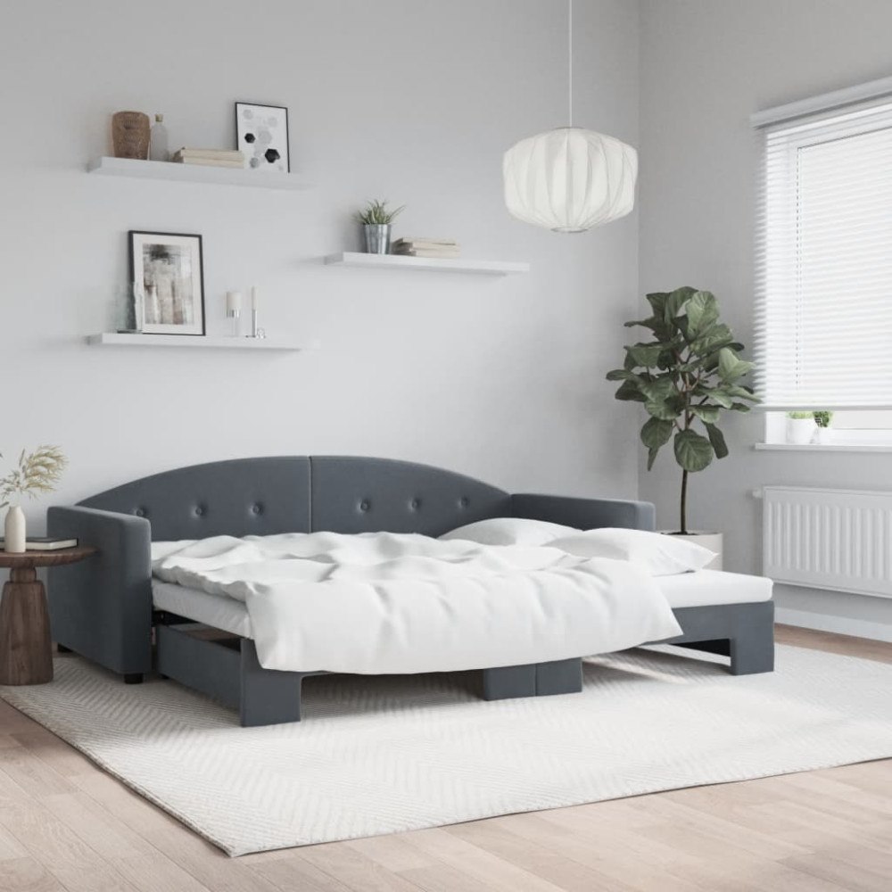 vidaXL Dagbädd utdragbar mörkgrå 90x200 cm sammet