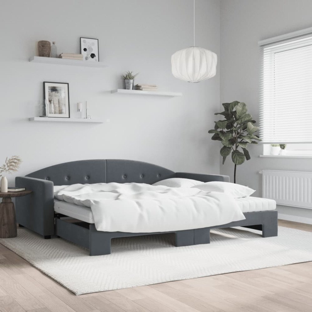 vidaXL Dagbädd utdragbar och madrasser mörkgrå 100x200 cm sammet