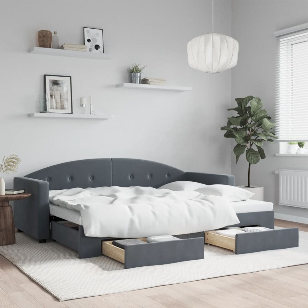 vidaXL Dagbädd utdragbar med lådor mörkgrå 80x200 cm sammet