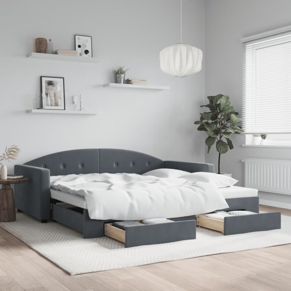 vidaXL Dagbädd utdragbar med lådor mörkgrå 100x200 cm sammet