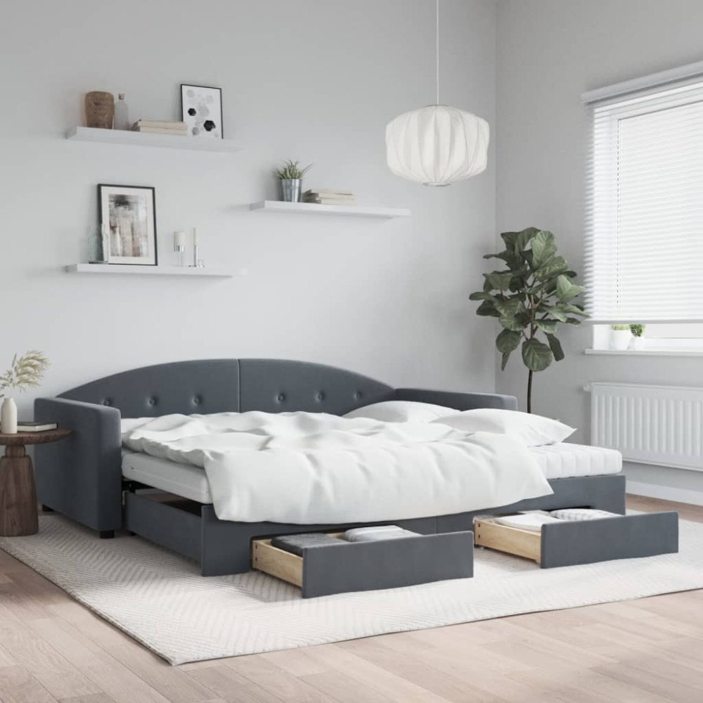 vidaXL Dagbädd utdragbar med lådor mörkgrå 100x200 cm sammet