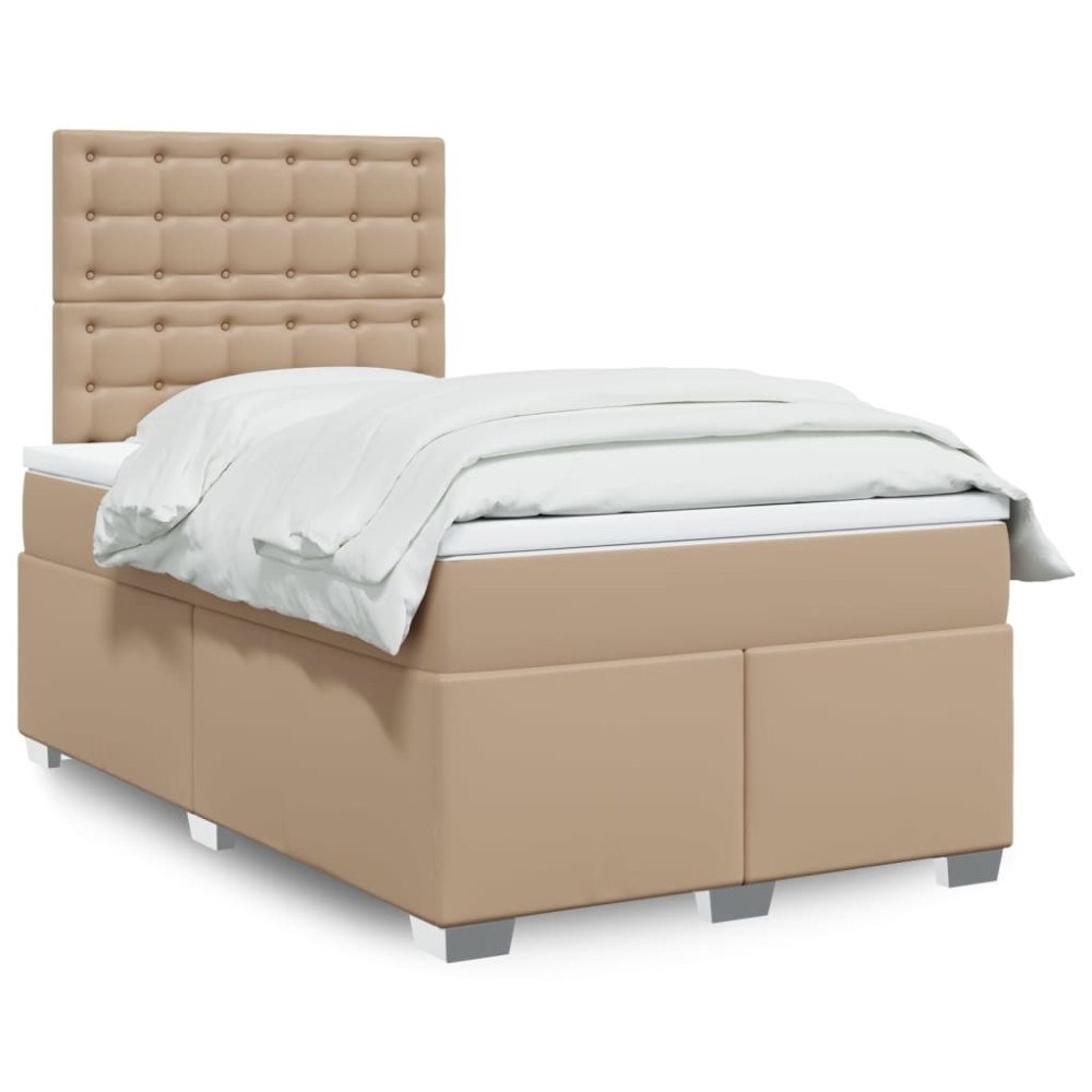 vidaXL Resårsäng med madrass cappuccino 120x190 cm konstläder