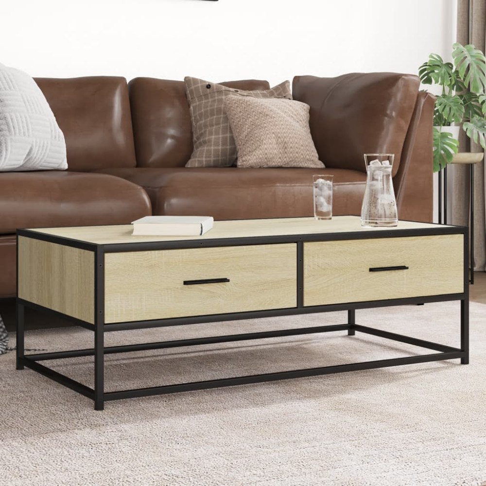 vidaXL Soffbord sonoma-ek 100x50x35 cm konstruerat trä och metall
