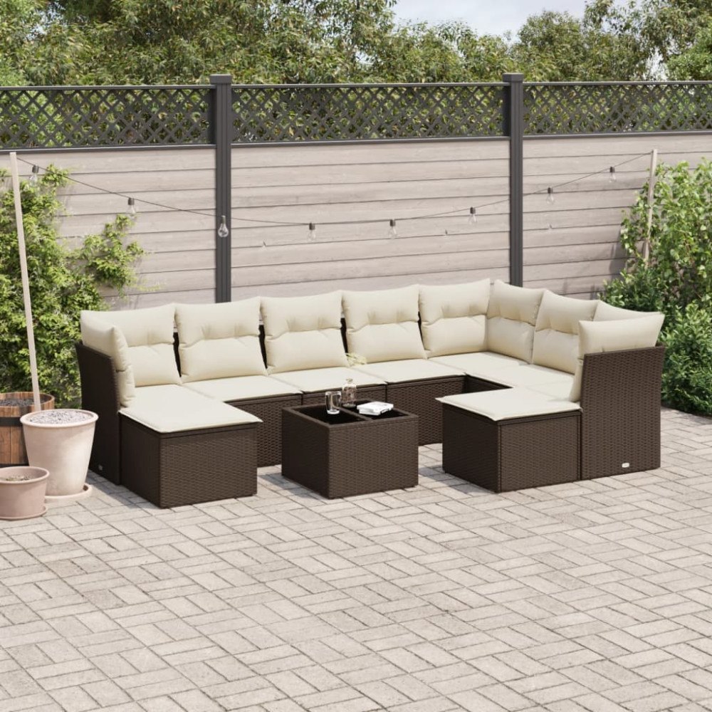 vidaXL Loungegrupp 10 delar med brun dynor konstrotting