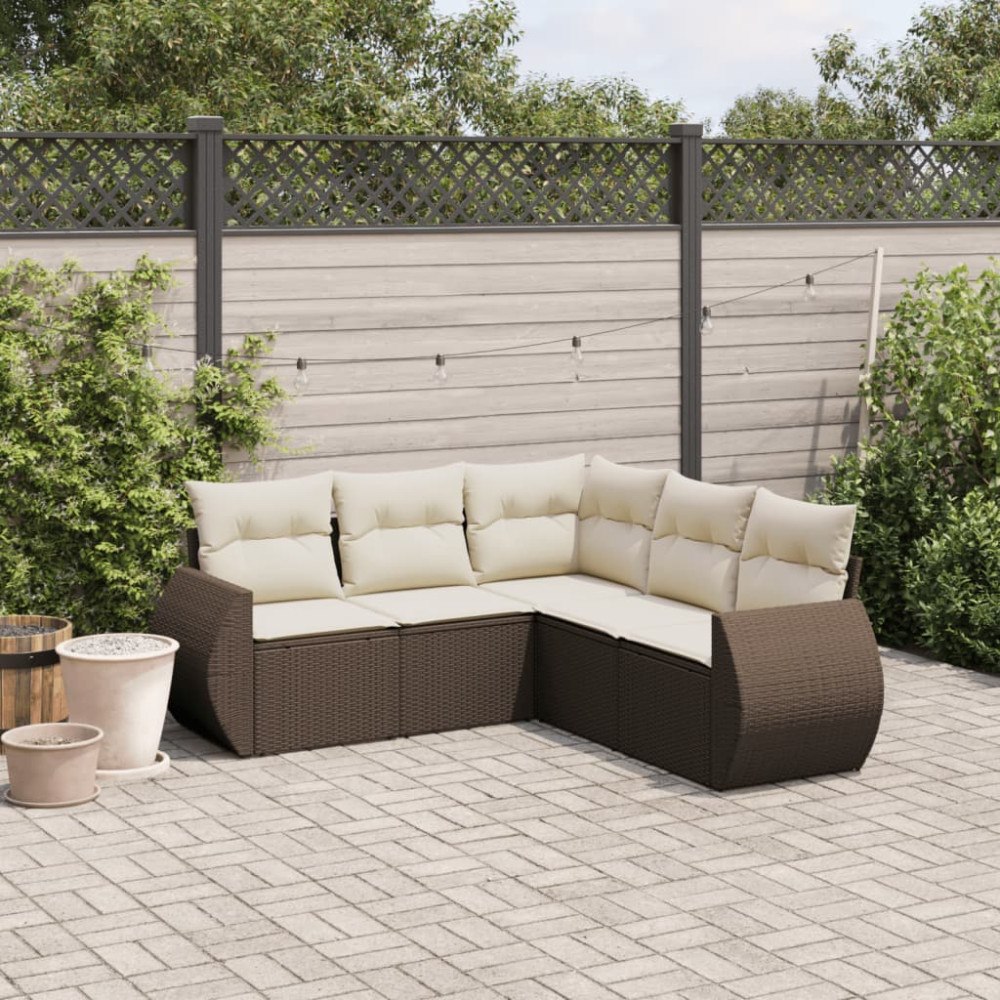 vidaXL Loungegrupp för trädgården med dynor 5 delar brun konstrotting