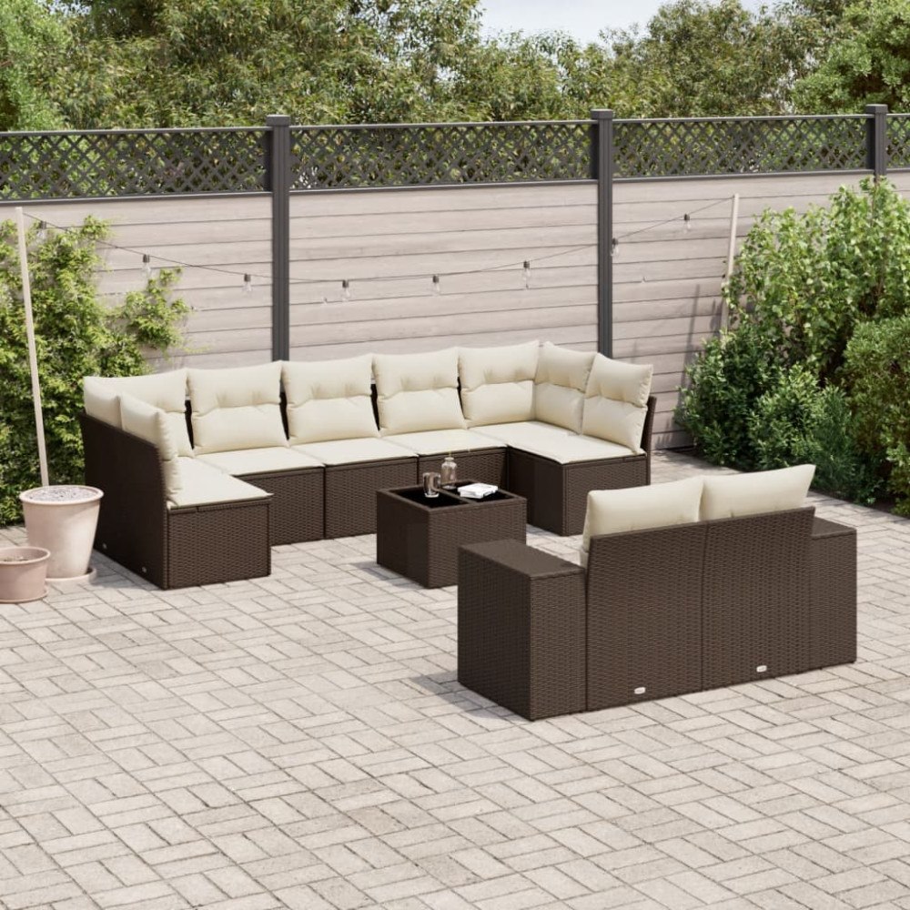 vidaXL Loungegrupp 10 delar med brun dynor konstrotting