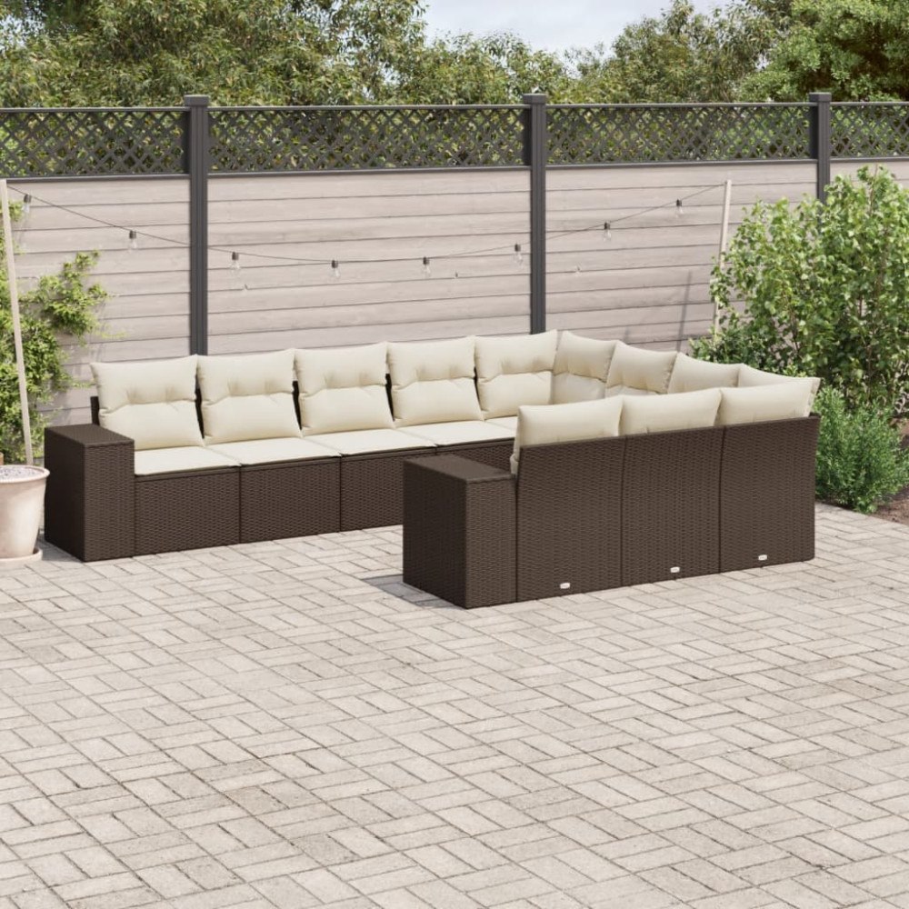 vidaXL Loungegrupp 10 delar med brun dynor konstrotting