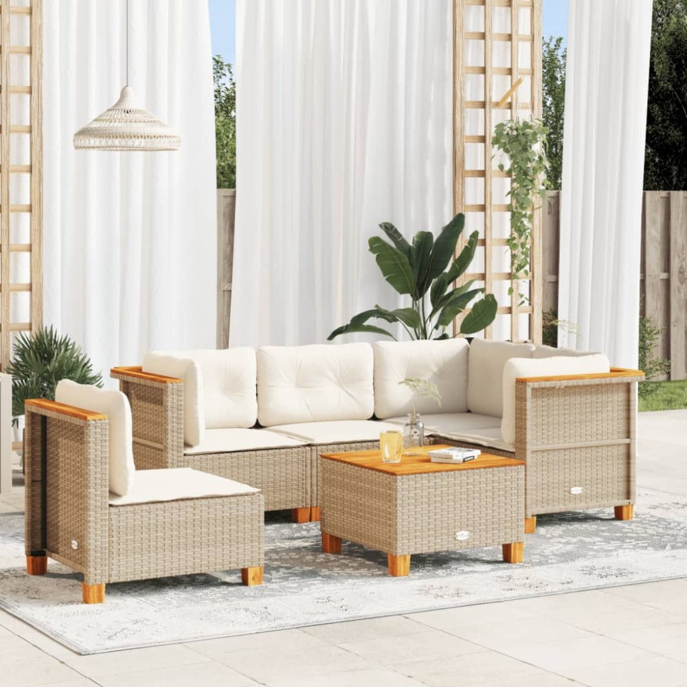 vidaXL Soffgrupp för trädgården med dynor 6 delar beige konstrotting