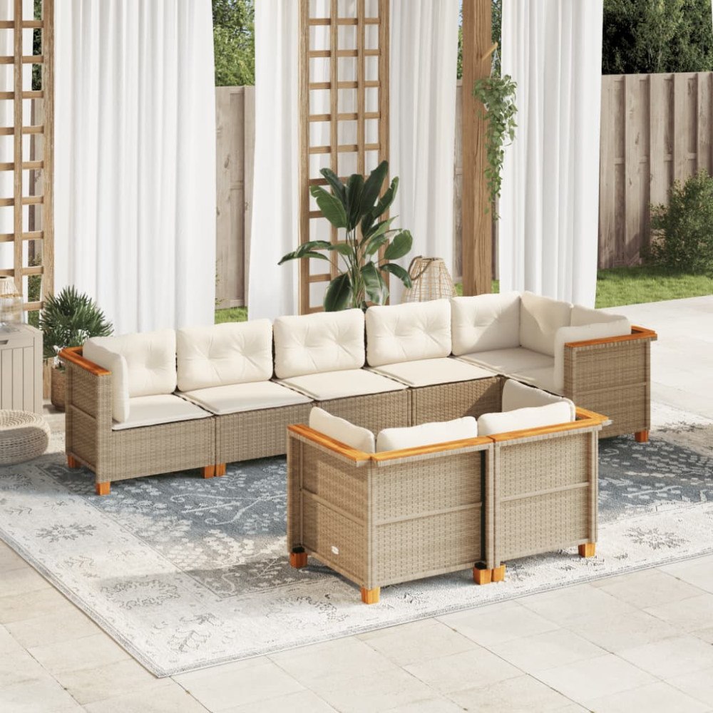 vidaXL Matgrupp för trädgården med dynor 8 delar beige konstrotting