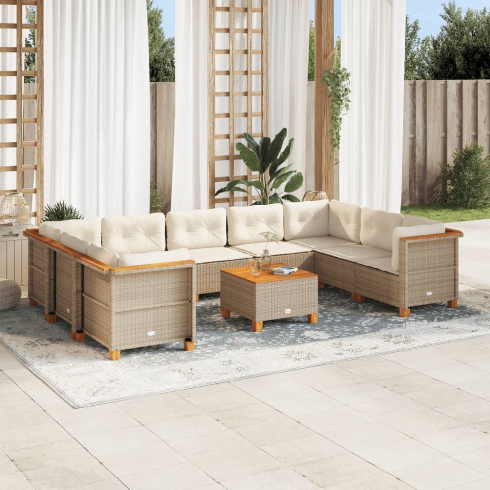 vidaXL Soffgrupp för trädgård med dynor 10 delar beige konstrotting