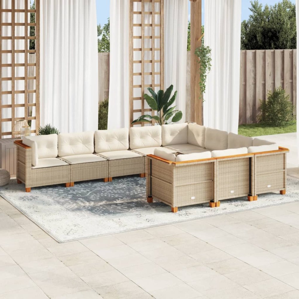 vidaXL Soffgrupp för trädgård med dynor 10 delar beige konstrotting