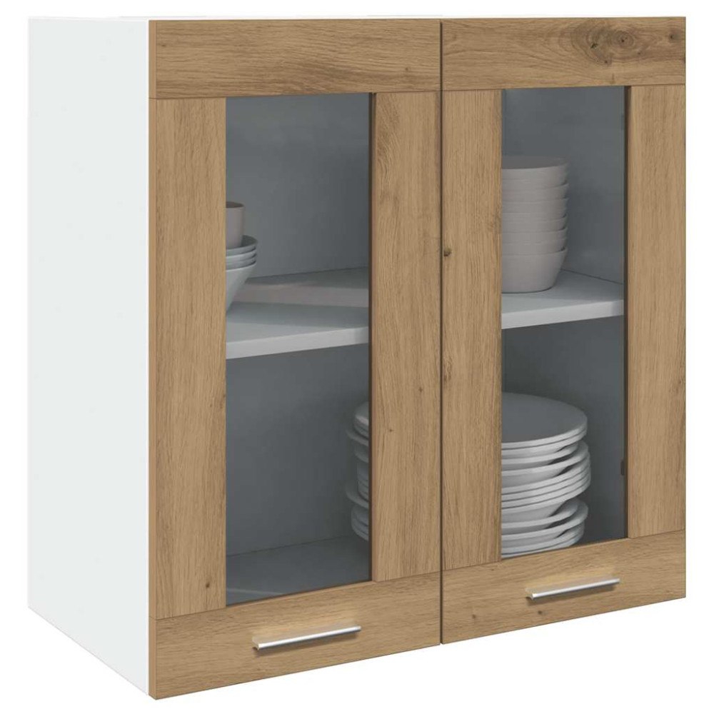 vidaXL Väggskåp för kök med glasdörr “Lyon” artisan ek 60x31x60 cm