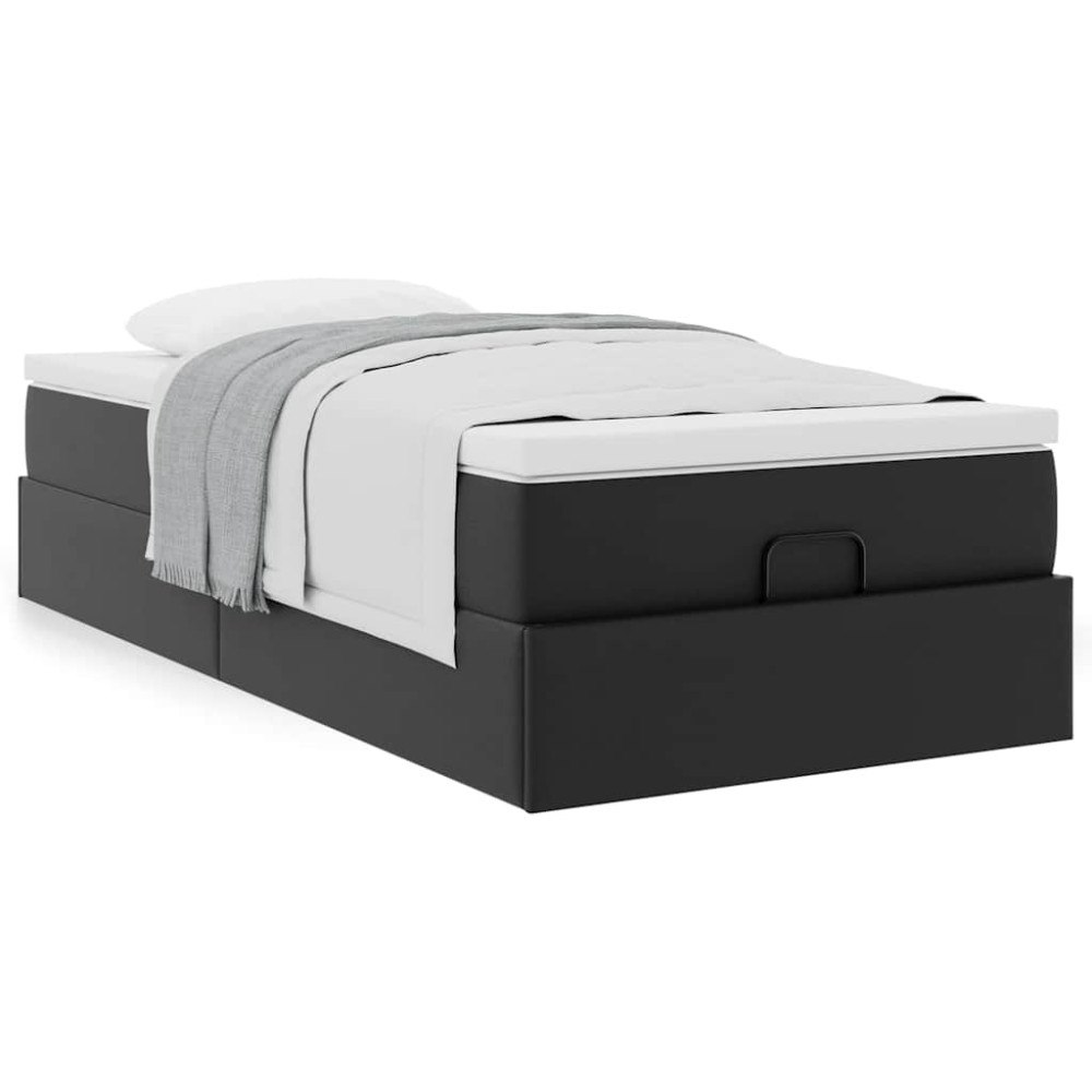 vidaXL Ottoman sängram med madrass svart 80x200 cm konstläder